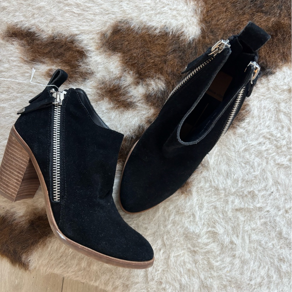 Dolce Vita Black Suede Ankle Boots with Zipper